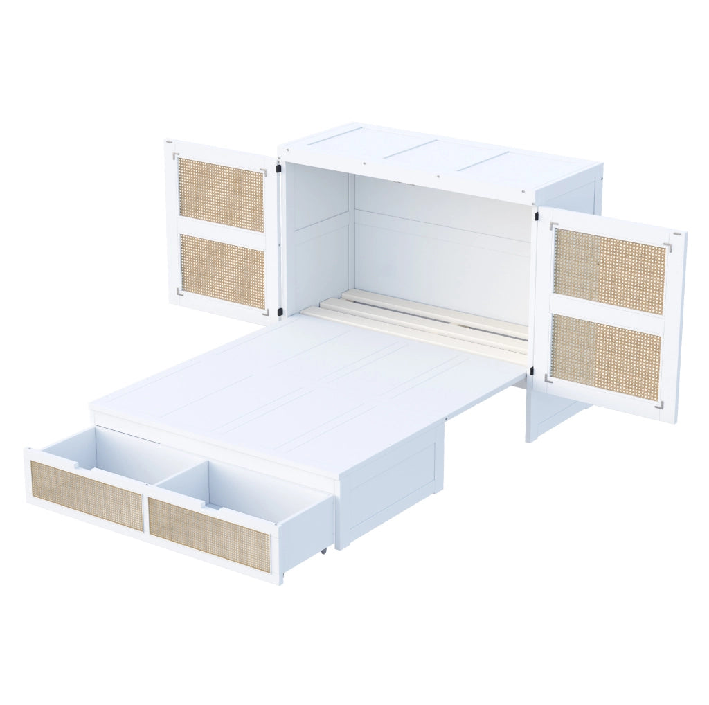 Letto a scomparsa verticale 140x200 cm con cassetti in pino, compensato e MDF bianco