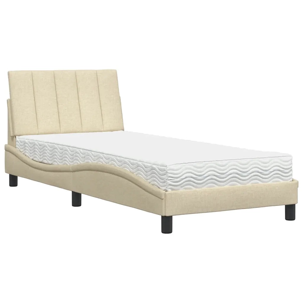 Letto con Materasso Hanko Crema 90x190 cm in Tessuto