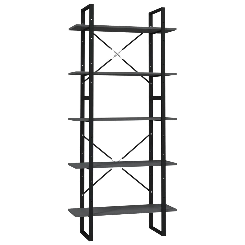 Libreria a 5 Ripiani-Scaffale per Libri-Mobile di Stoccaggio Grigia 80x30x175 cm in Legno Multistrato