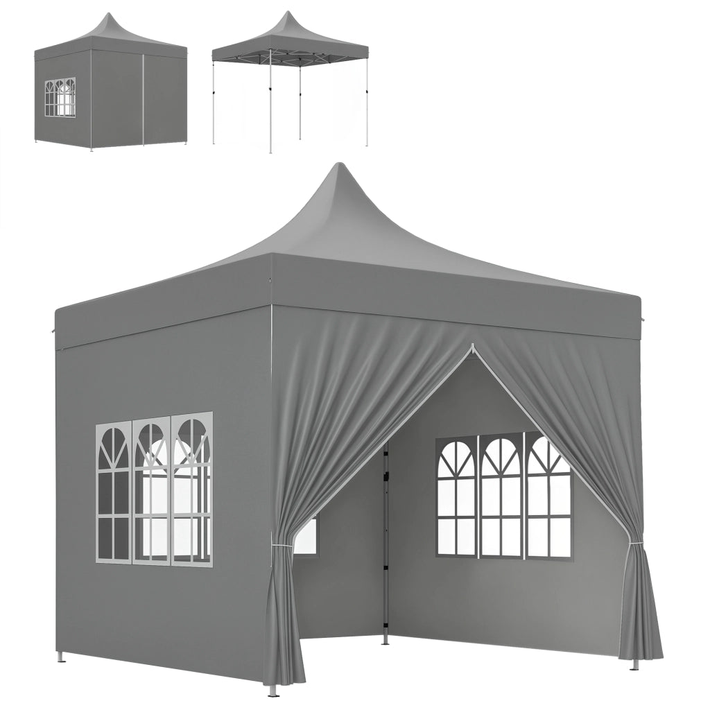 Gazebo pieghevole da giardino 3 x 3 m grigio con 4 pareti rimovibili 3 finestre altezza regolabile e borsa di trasporto