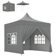 Gazebo pieghevole da giardino 3 x 3 m grigio con 4 pareti rimovibili 3 finestre altezza regolabile e borsa di trasporto