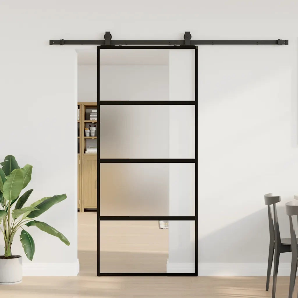 Porta Scorrevole Set Ferramenta Nera 76x205 cm Vetro Temperato