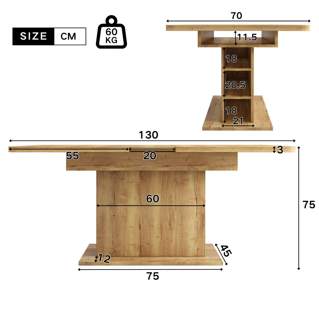 TAVOLO da pranzo allungabile 110/130 x 70 x 75 cm naturale in truciolare e metallo