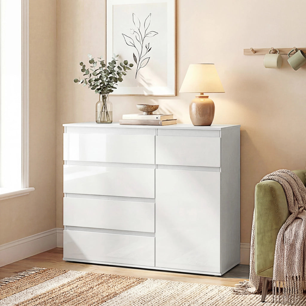 Armadio Bianco con Cassetti e Ripiani ¨C Zephmum ¨C 100x40x80 cm