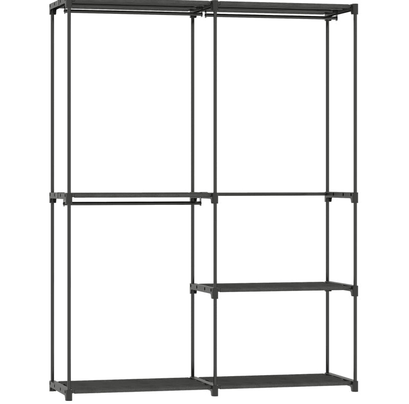 Appendiabiti Portatile in Metallo con Ripiani in Tessuto, Nero, 142x43x185 cm