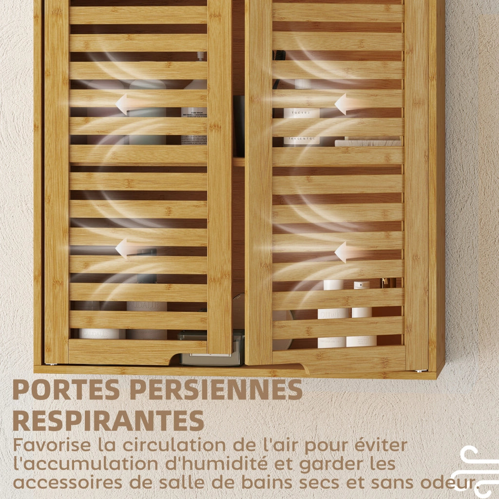 Mobile bagno da parete ¨C Xylo ¨C bamb¨´ naturale con ripiano regolabile 60x20x60 cm
