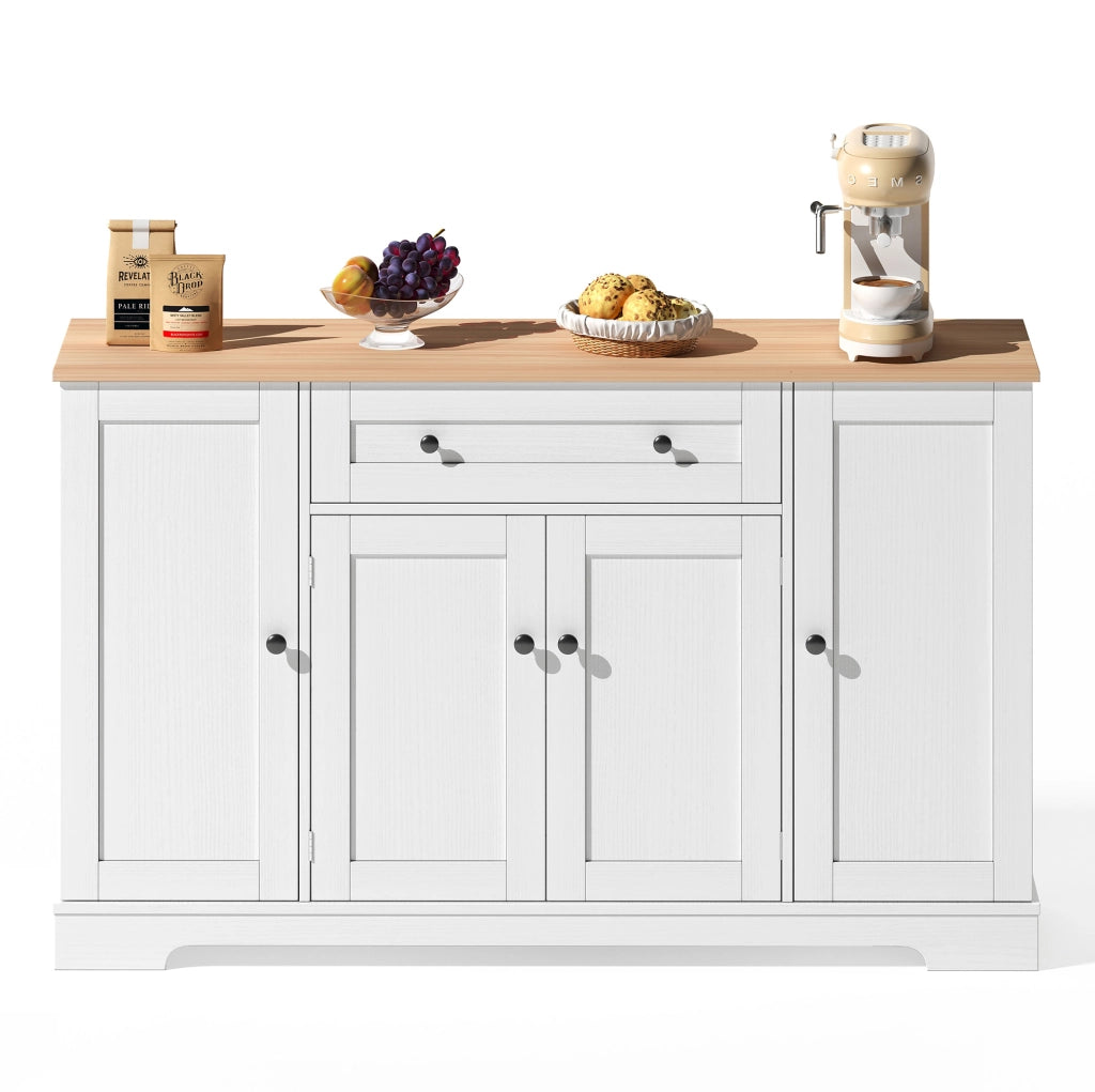 Buffet da cucina multifunzione 138 cm con cassetto, ante e ripiani regolabili, design moderno con sistema anti-ribaltamento