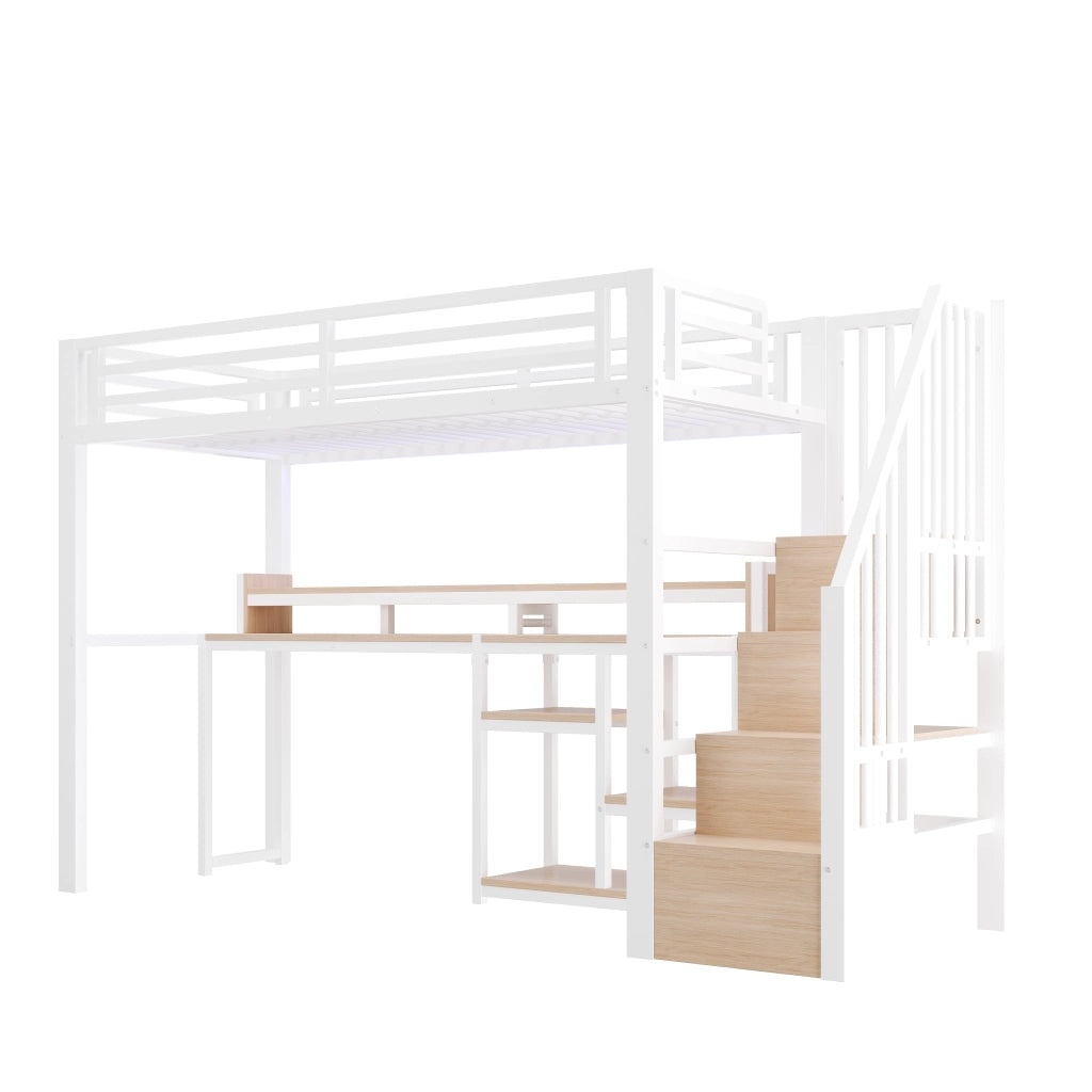 Letto a Soppalco 90 x 200 cm - USB, Type-C, LED e Ripiani - Bianco