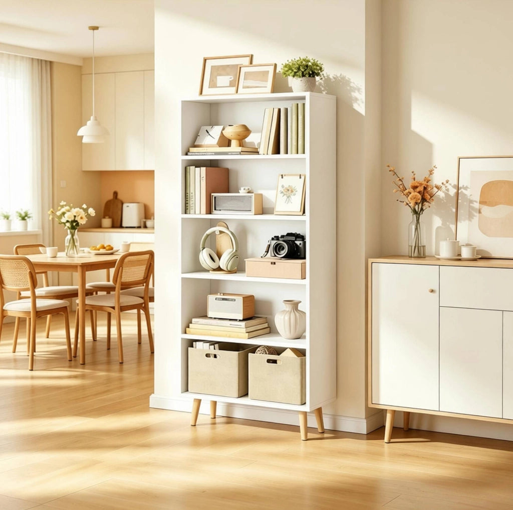 Libreria bianca a 5 vani 60x24x144 cm