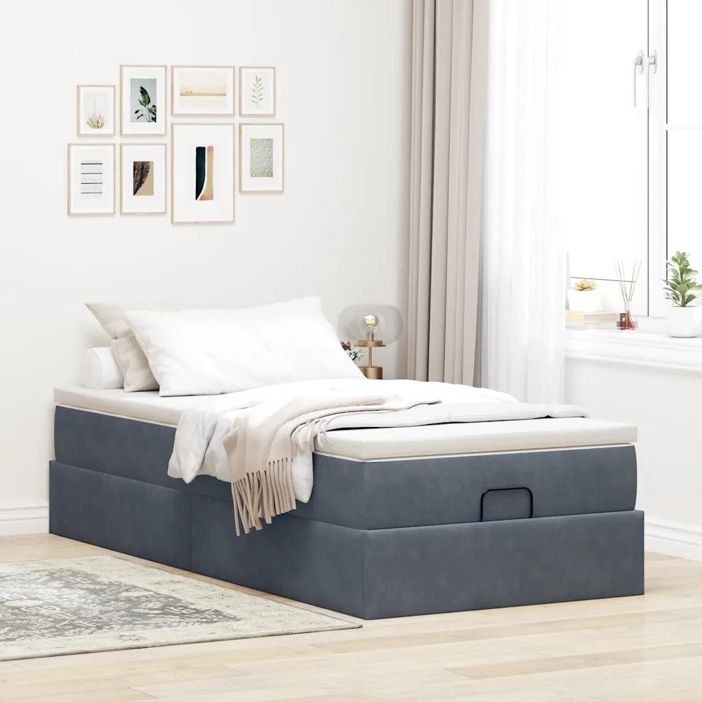 Struttura Letto Pouf con Materasso-Giroletto 180x200 cm in Velluto