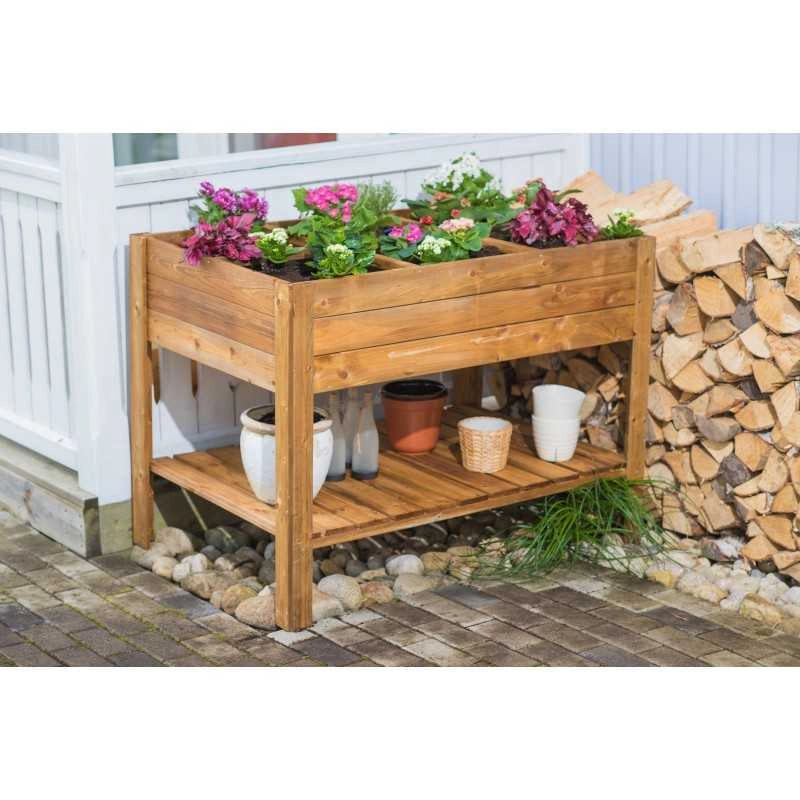 Orto rialzato in legno con fioriera, struttura pino impregnato con telo TNT incluso, per coltivazione orto balcone giardino - Esterni da Vivere