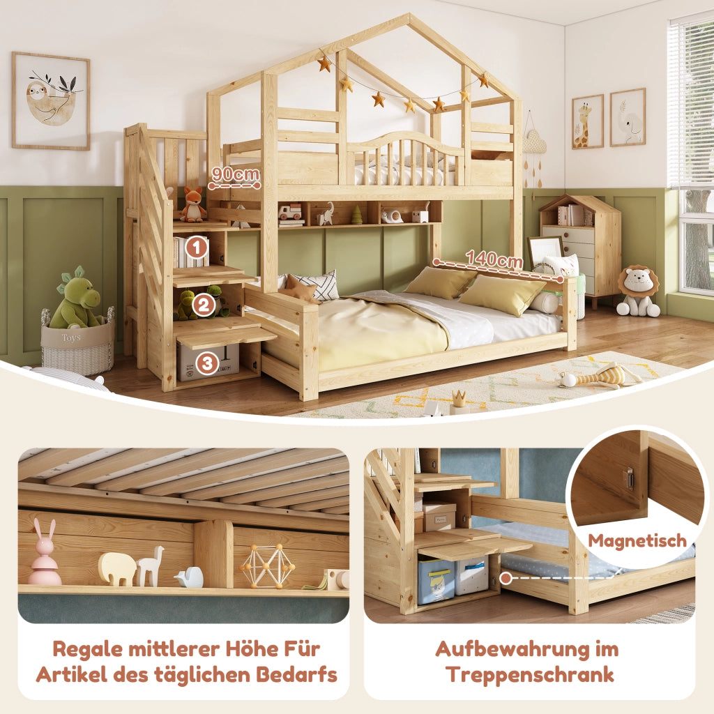 letto a castello legno beige 254 x 145 cm