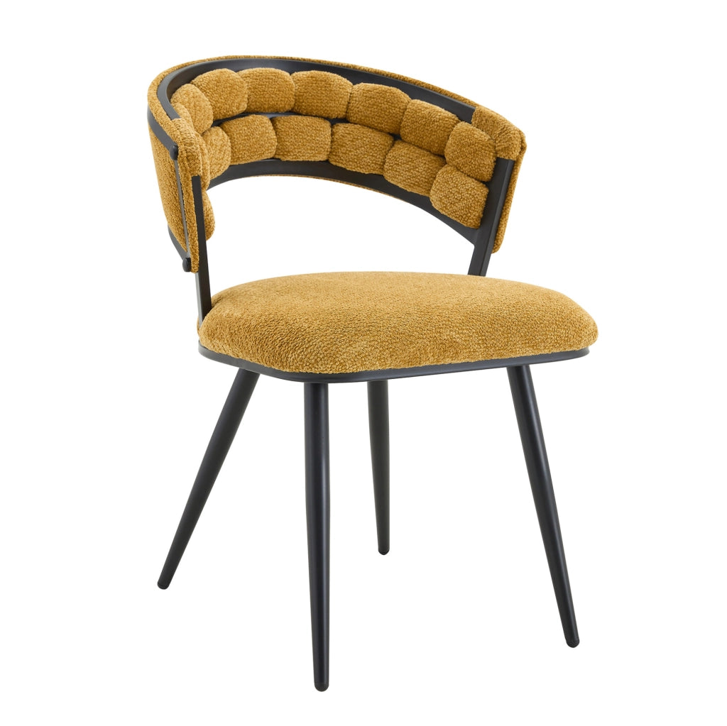 Set di 2 Sedie da Pranzo Gialle in Velluto con Struttura in Metallo Nero, Design Moderno con Schienale Avvolgente