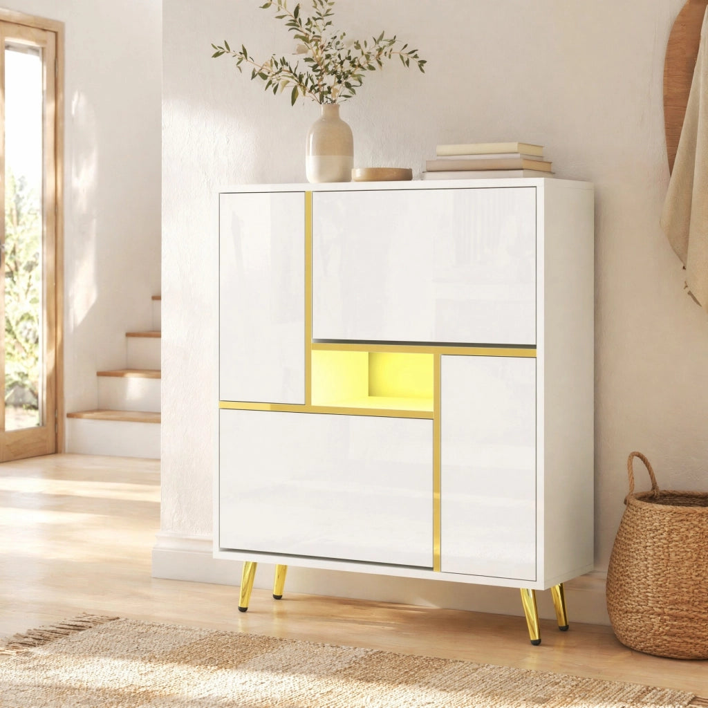 SCARPIERA 80x25x96 cm Bianca con LED 16 colori e frontale lucido