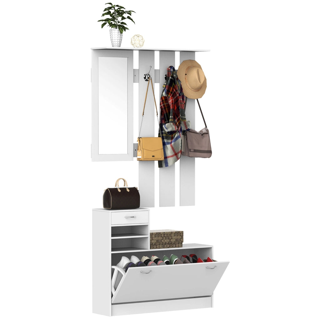 Mobile d'ingresso con appendiabiti, specchio e scarpiera ¨C Minimal ¨C bianco