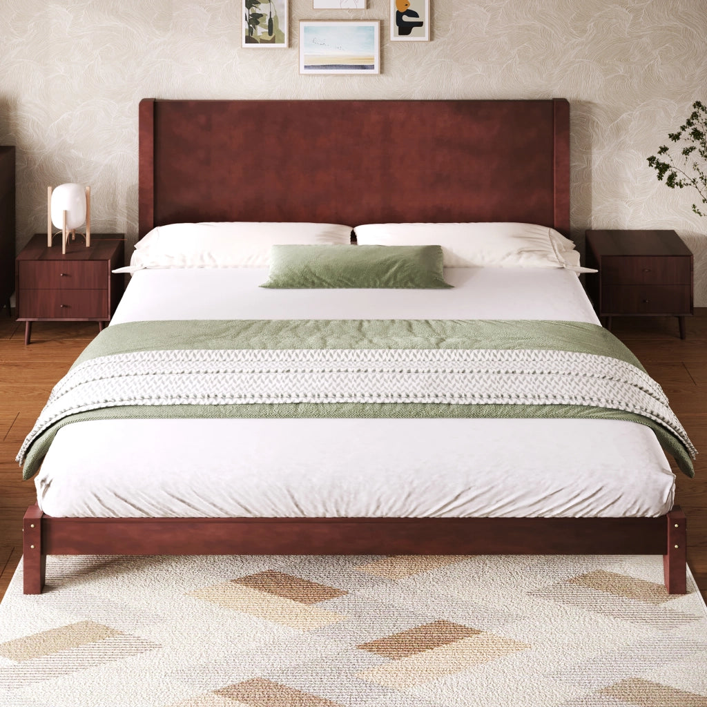 Letto a piattaforma 180x200 - Zephmum- con testiera e rete a doghe, marrone