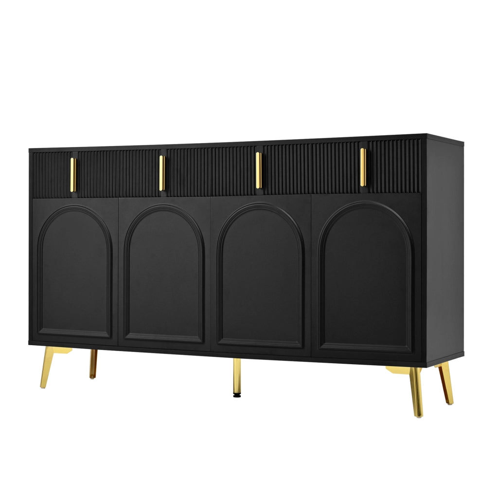 Credenza 140x38x82 cm con 4 ante e 4 cassetti in MDF nero