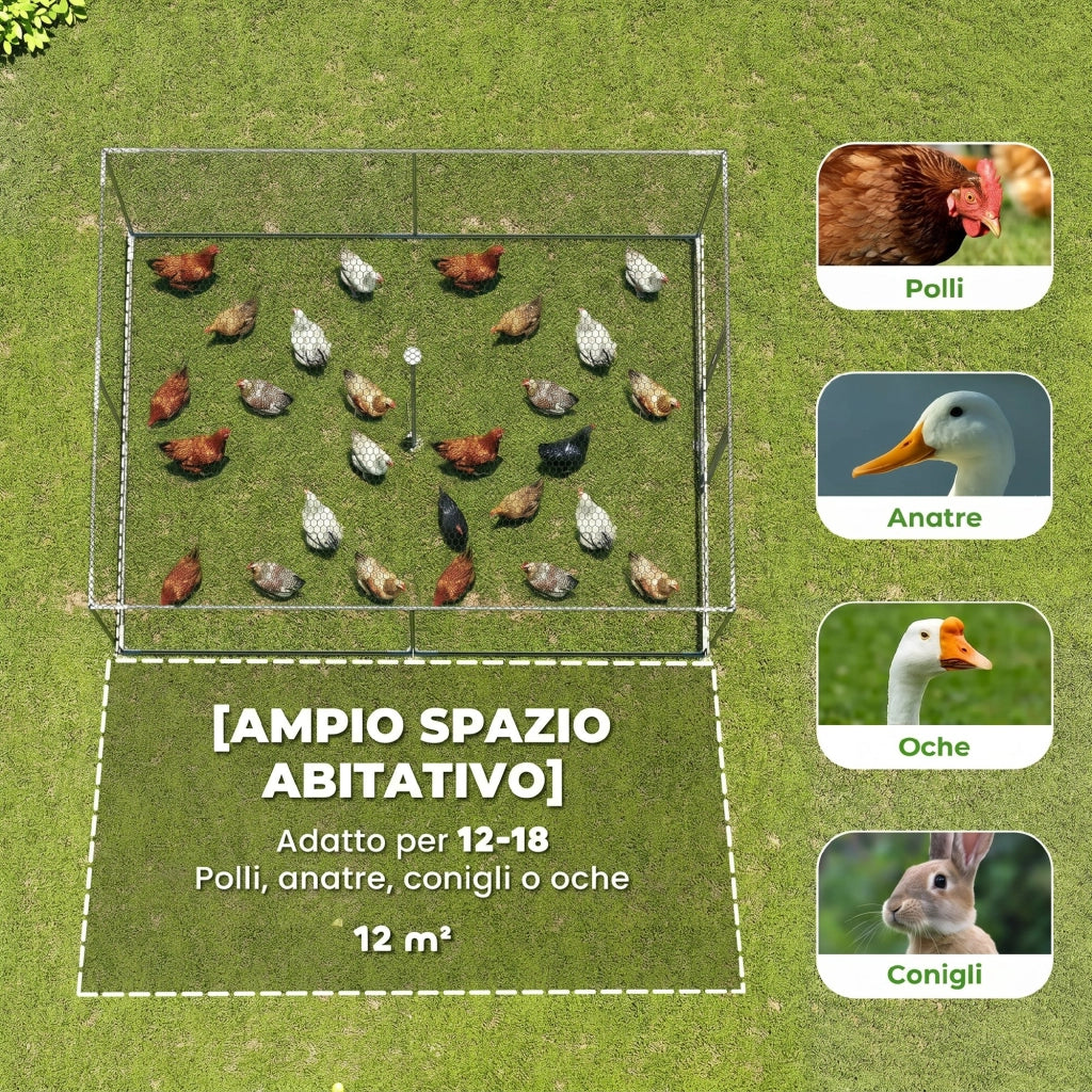 Pollaio Esterno in Acciaio Zincato con Porta e Doppi Serratura ¨C Zephmum ¨C Argento 4x3x2 m