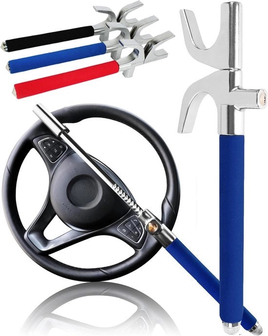 Blocco di Sterzo Universale, Antifurto Raffreddabile con 3 Chiavi (Blu)