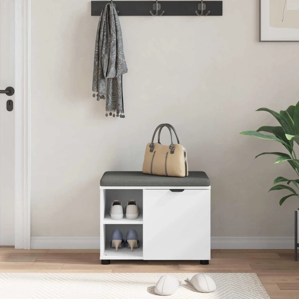 Panca per ingresso con cuscino con porta Bianco 60 x 38 x 46 cm