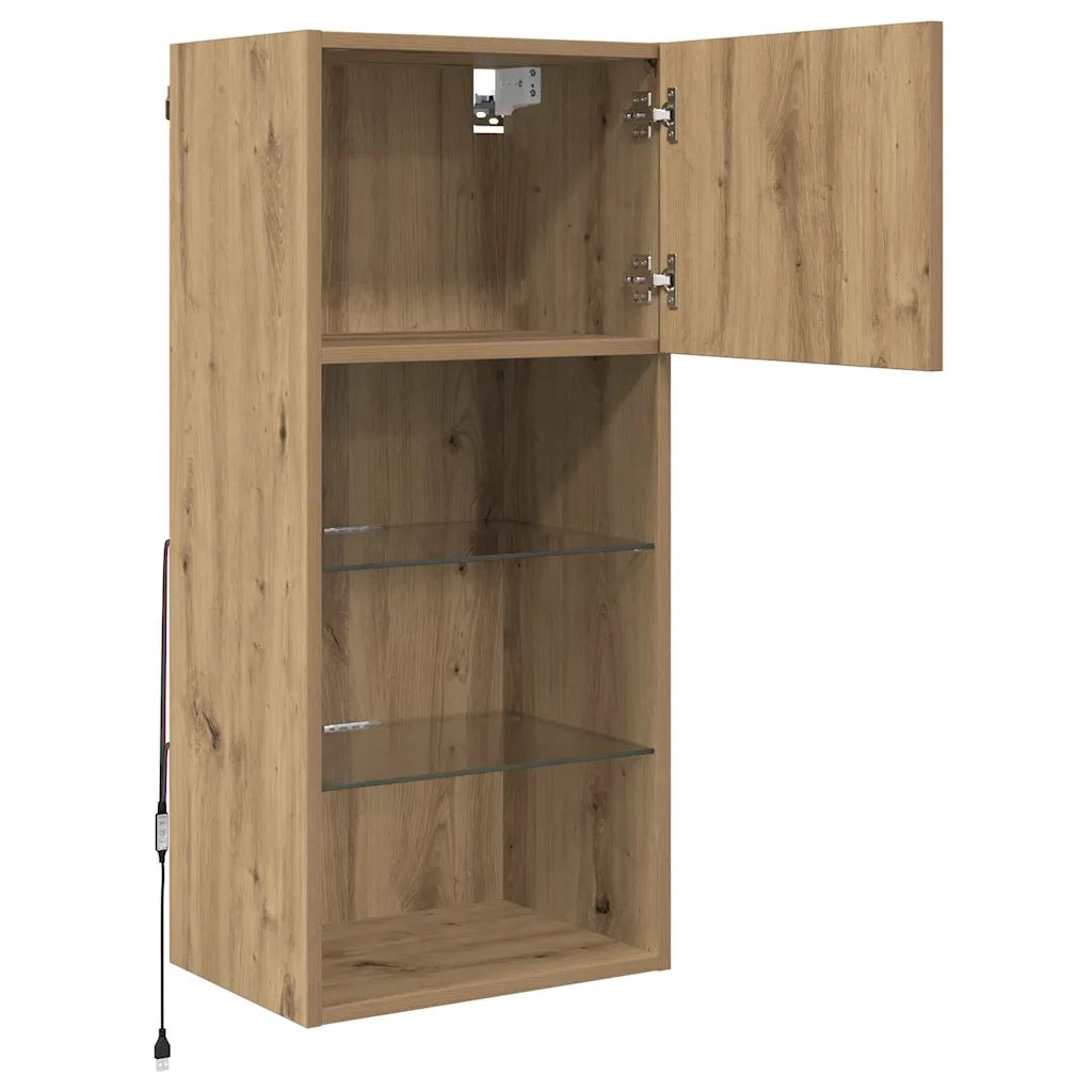 Set di 2 moderni mobili porta TV a parete 40,5 x 30 x 90 cm con pratici ripiani stile contemporaneo finitura in rovere ingegnerizzato 02_0052819