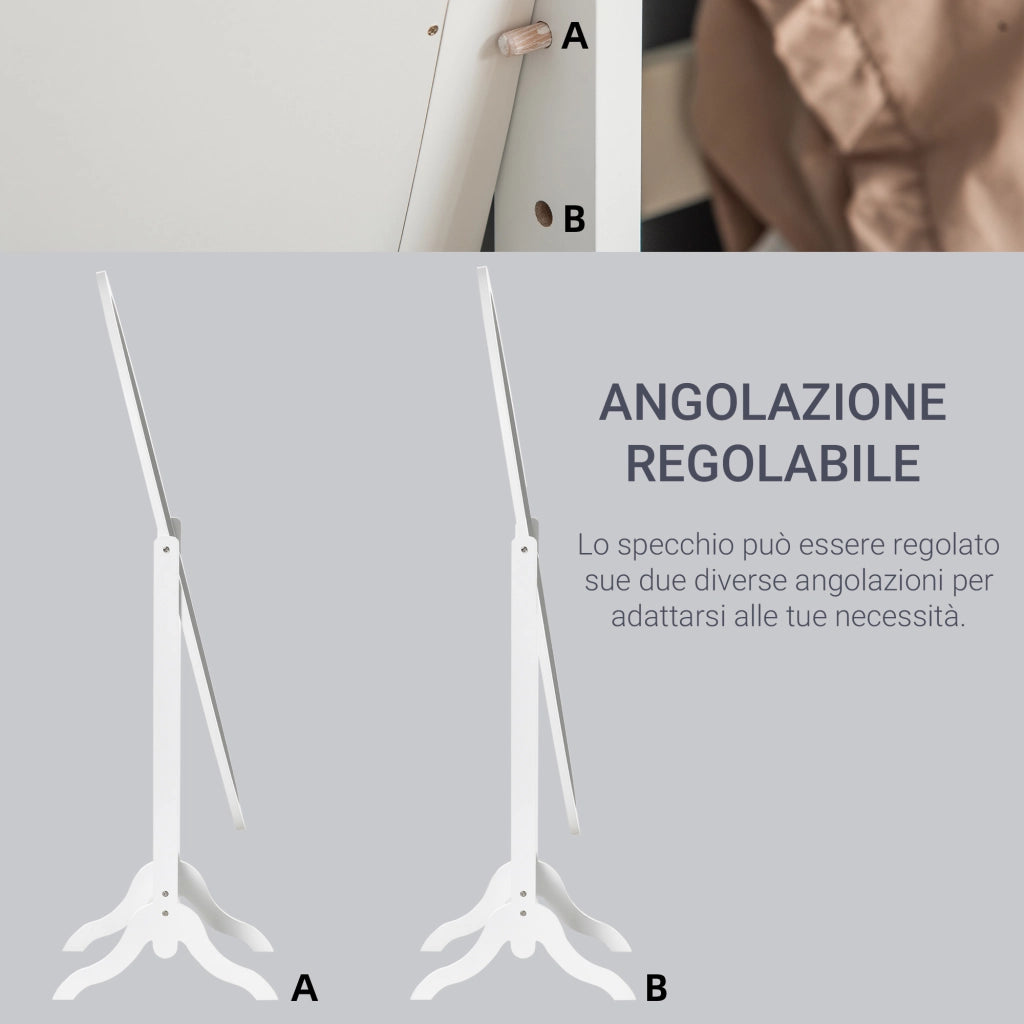 Specchio da Terra Ovale ¨C Xylo ¨C Inclinazione Regolabile 47.5x45.5x154.5cm Bianco