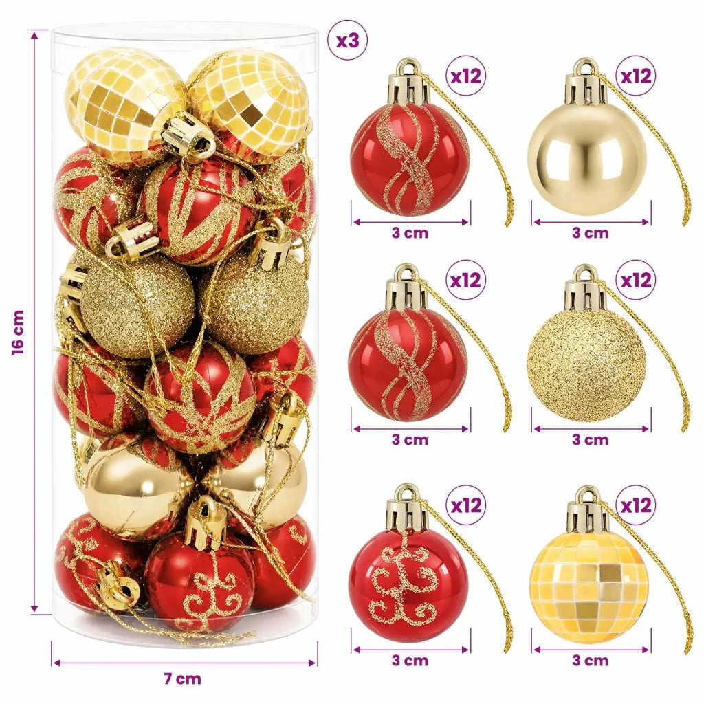 Set di Palline di Natale 72 pz Oro e Rosso Ø 3 cm Plastica 42053247