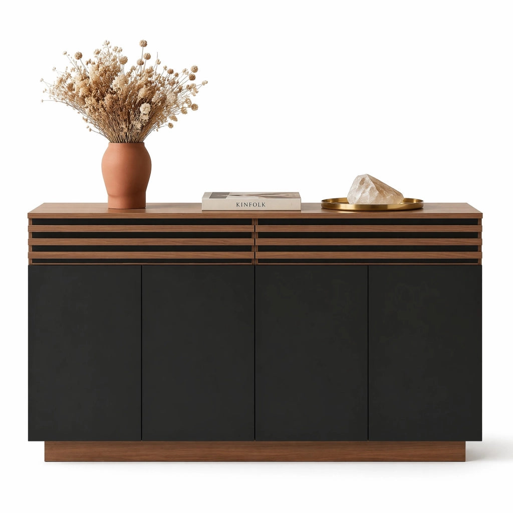 Sideboard moderno in MDF 150x40x85 cm nero e marrone