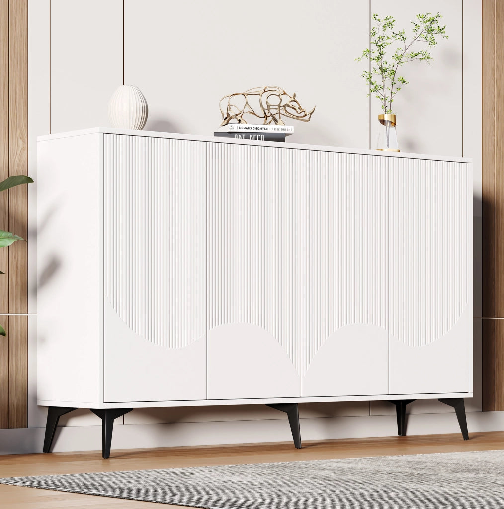 Sideboard buffet 160 cm bianco con ripiani regolabili e gambe in metallo