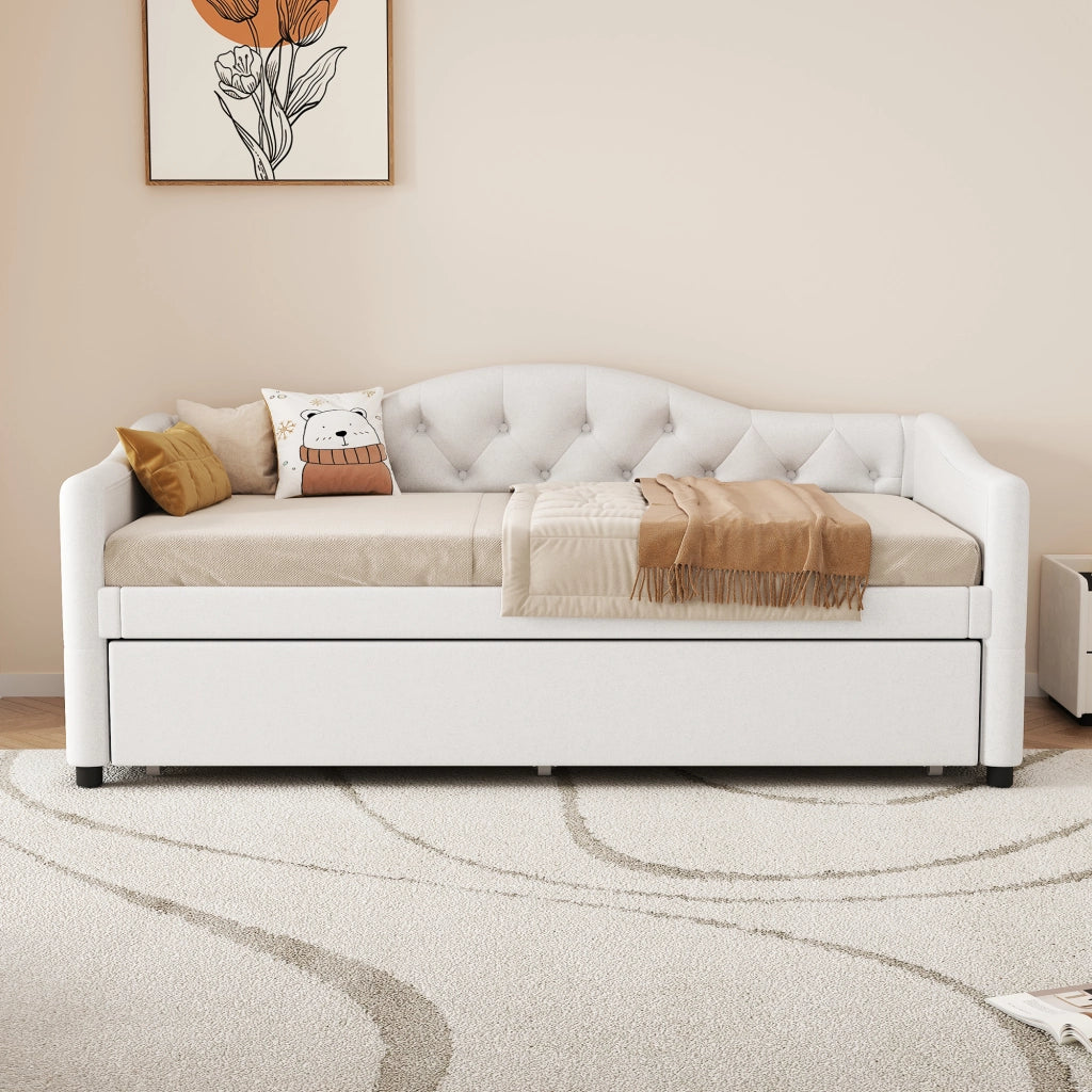 LETTO estraibile 90x200 cm beige in lino e MDF