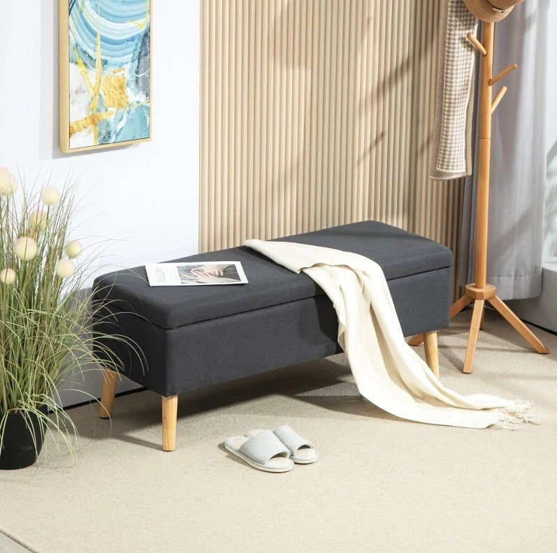 Panca imbottita con vano contenitore 110 x 39 x 45 cm; poliestere grigio scuro