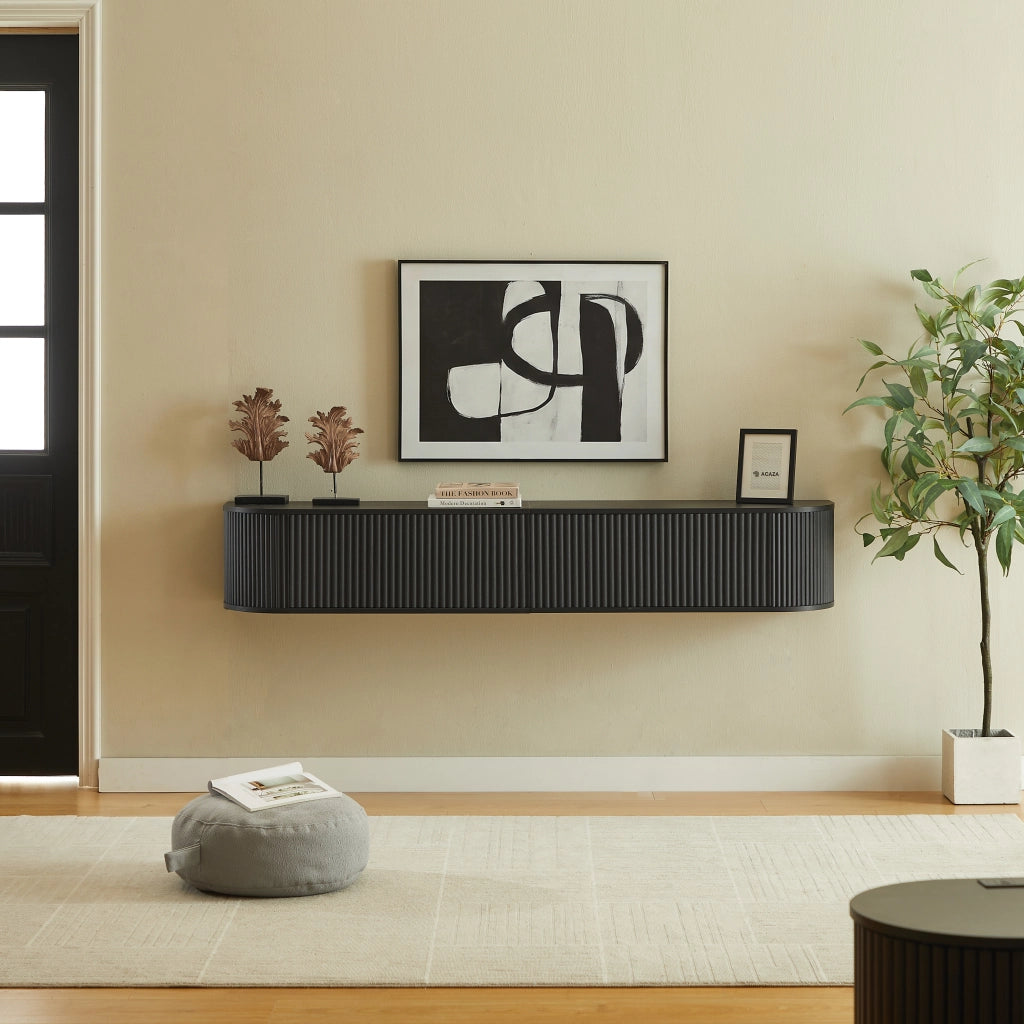 Mobile TV sospeso con passacavi e ante scanalate a chiusura ammortizzata nero 180 × 32 × 30 cm