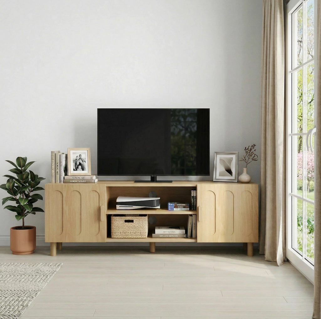 Mobile TV 140 cm rovere con ante e passacavi