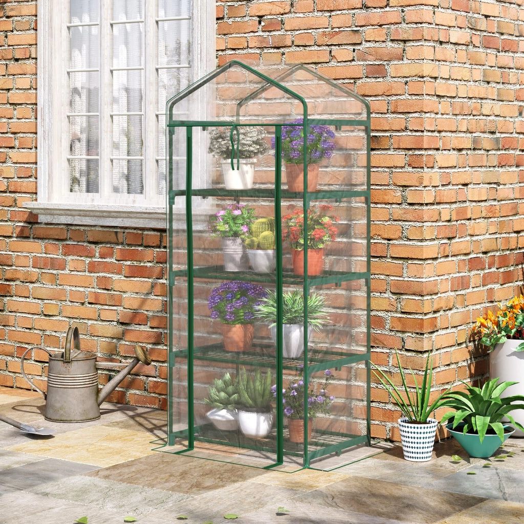 Serra in alluminio per pomodori con 4 ripiani, telaio freddo di colore verde, 70x50x160 cm