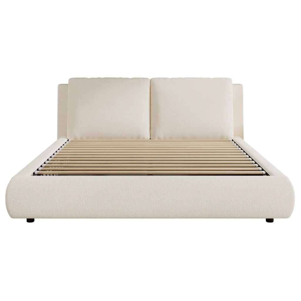 Letto imbottito 180x200 cm con contenitore e rete a doghe, rivestimento boucl¨¦ beige