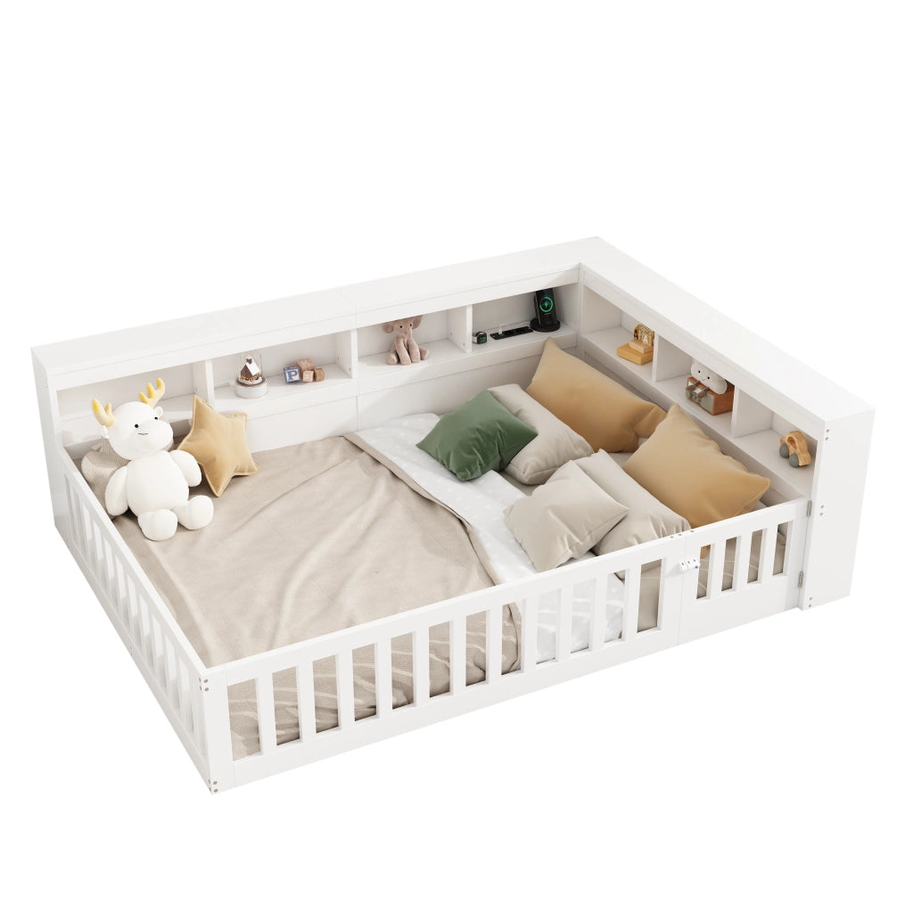 Letto divano 140×200 cm 2 posti con vani laterali; prese USB e barriera estraibile; senza materasso; bianco