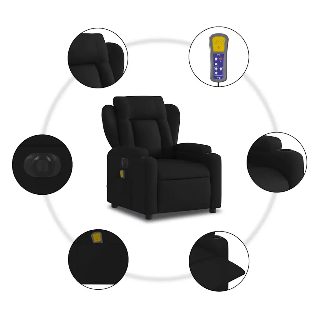 Poltrona Massaggiante | Sedia Relax Reclinabile Elettrica Nera in Tessuto