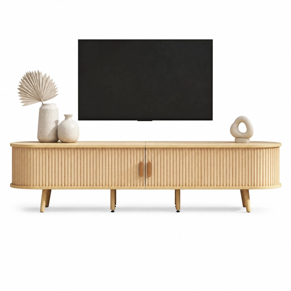 Mobile TV ovale in MDF rovere con 2 cassetti e ante scorrevoli 170 x 40 x 42 cm