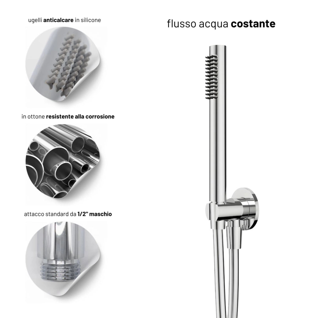 Set per doccia soffione tondo in acciaio inox 250 millimetri *** finitura- spazzolato, confezione 1