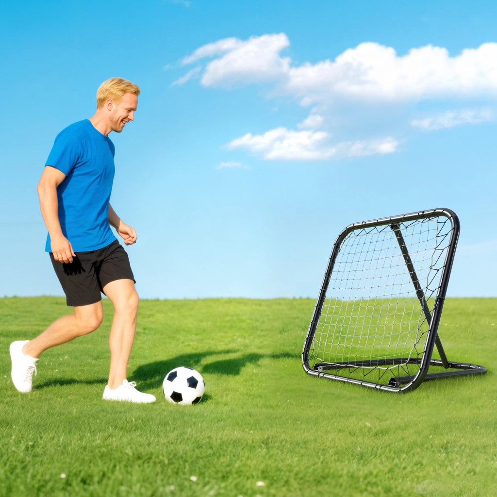 Rete da Rimbalzo per Calcio Rebounder Regolabile e Pieghevole in PE Nero e Bianco con 4 Picchetti 78 x 84 x 78 cm