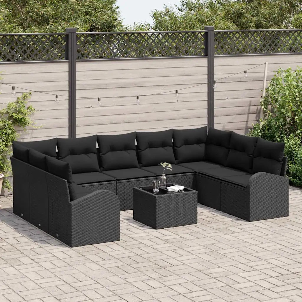 Set Divano da Giardino con cuscino 10 pcs Nero polyrattan