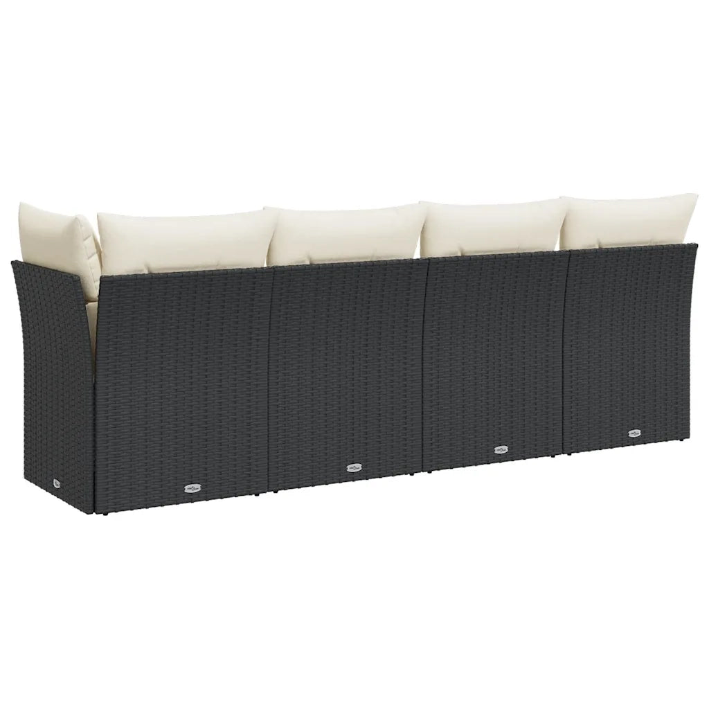 Divano da Giardino con Cuscini a 4 Posti-Sofa da Giardino-Divano da esterno Nero in Polyrattan 410883