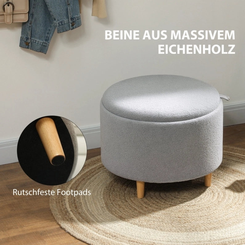 Pouf imbottito con cappello ribaltabile e vano contenitore nascosto, 56x56x42 cm, grigio