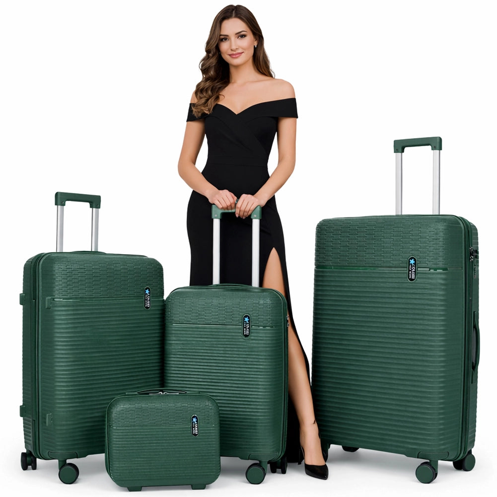 Set 3+1 Valigie Rigide Beauty Case Bagaglio Trolley Verde Oliva Ruote Easy Roll