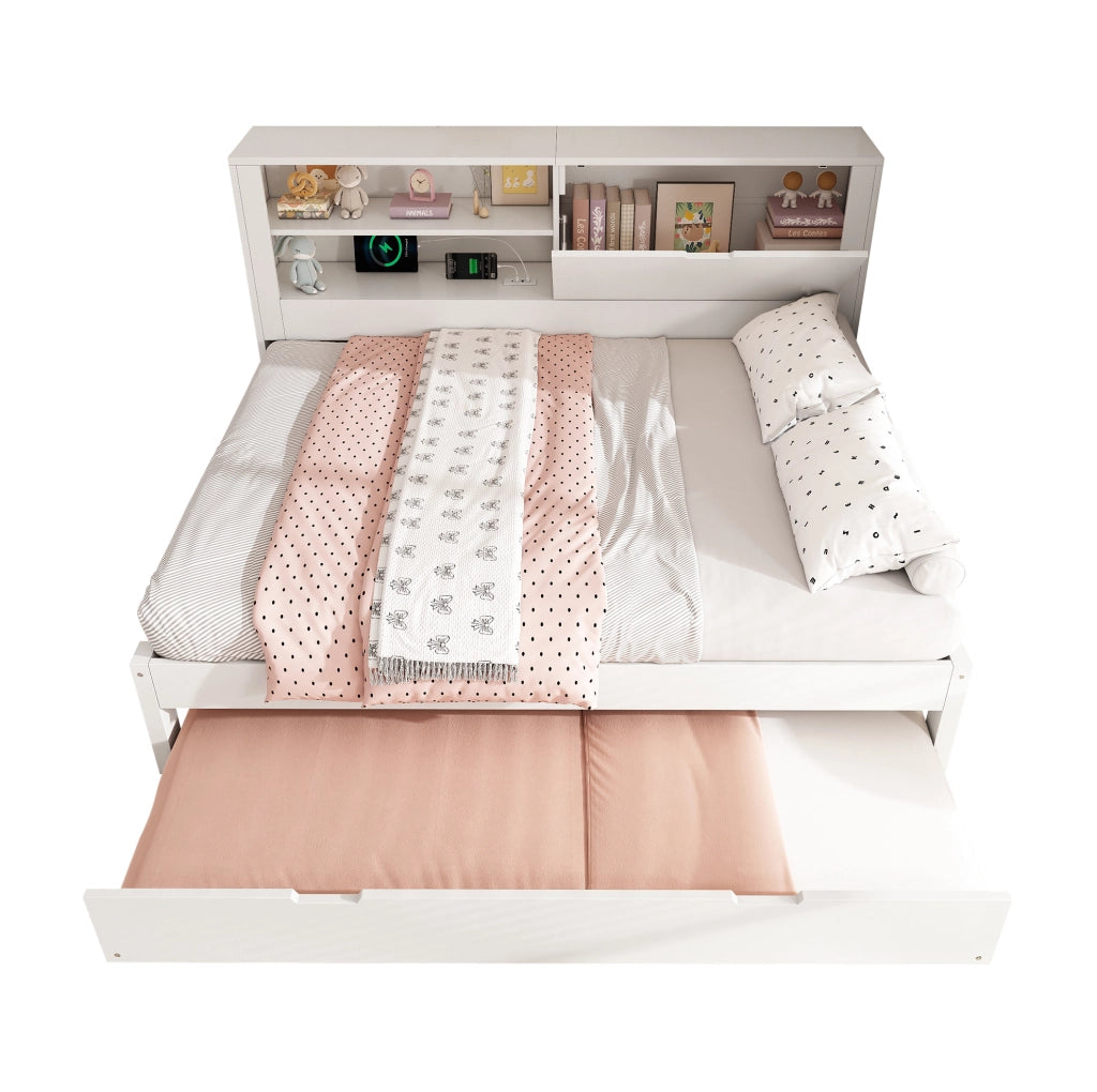 Divano letto bianco 140x190 cm con letto estraibile e contenitore