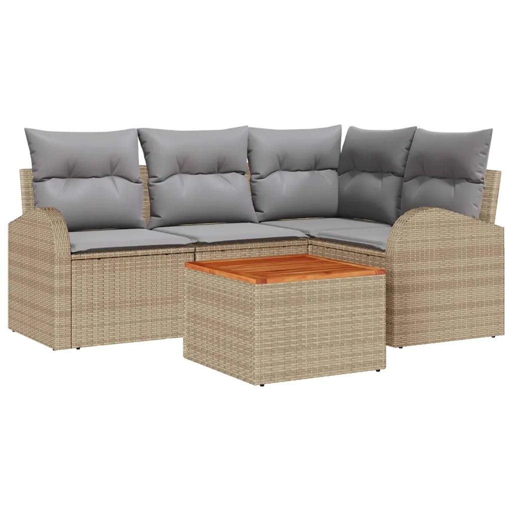 Set Divano da Giardino 5 pcs Beige e Grigio Chiaro polyrattan 3356243