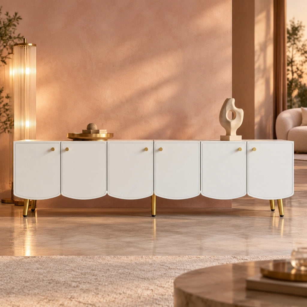 Mobile TV 180 cm con 6 ante in truciolare bianco e oro HOMVRA