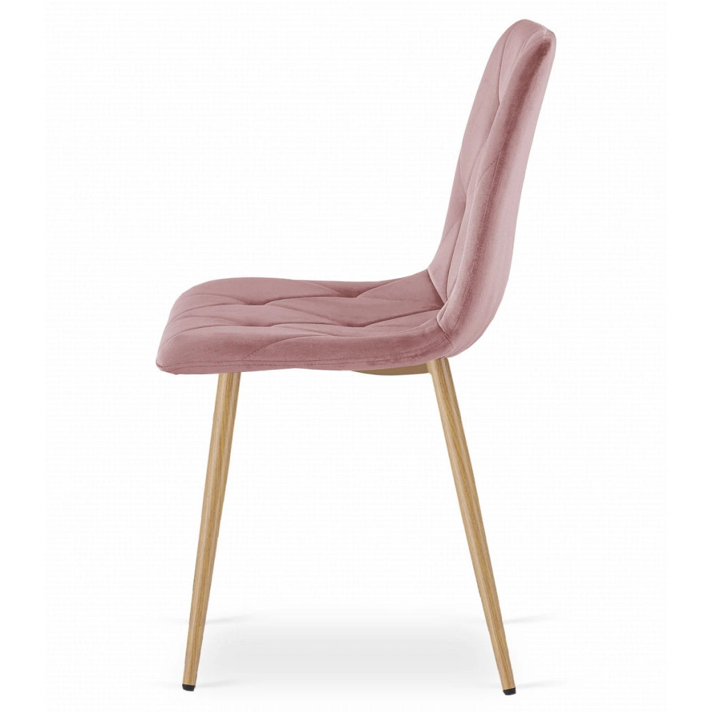 Sedia Libra in velluto rosa con gambe effetto legno