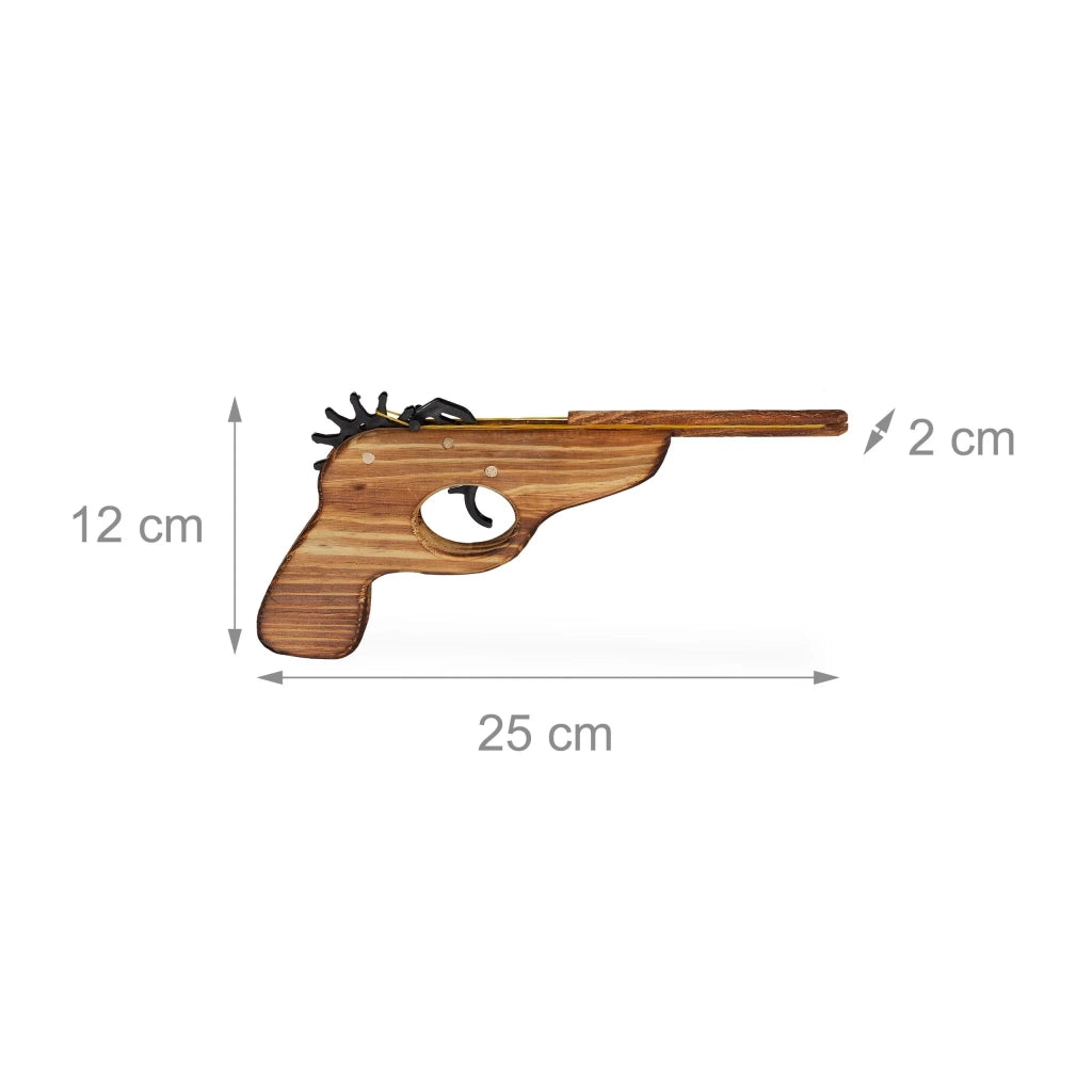 Pistola giocattolo con elastici per bambini 12 x 2 x 25 cm silenziosa in legno naturale 13_0004573