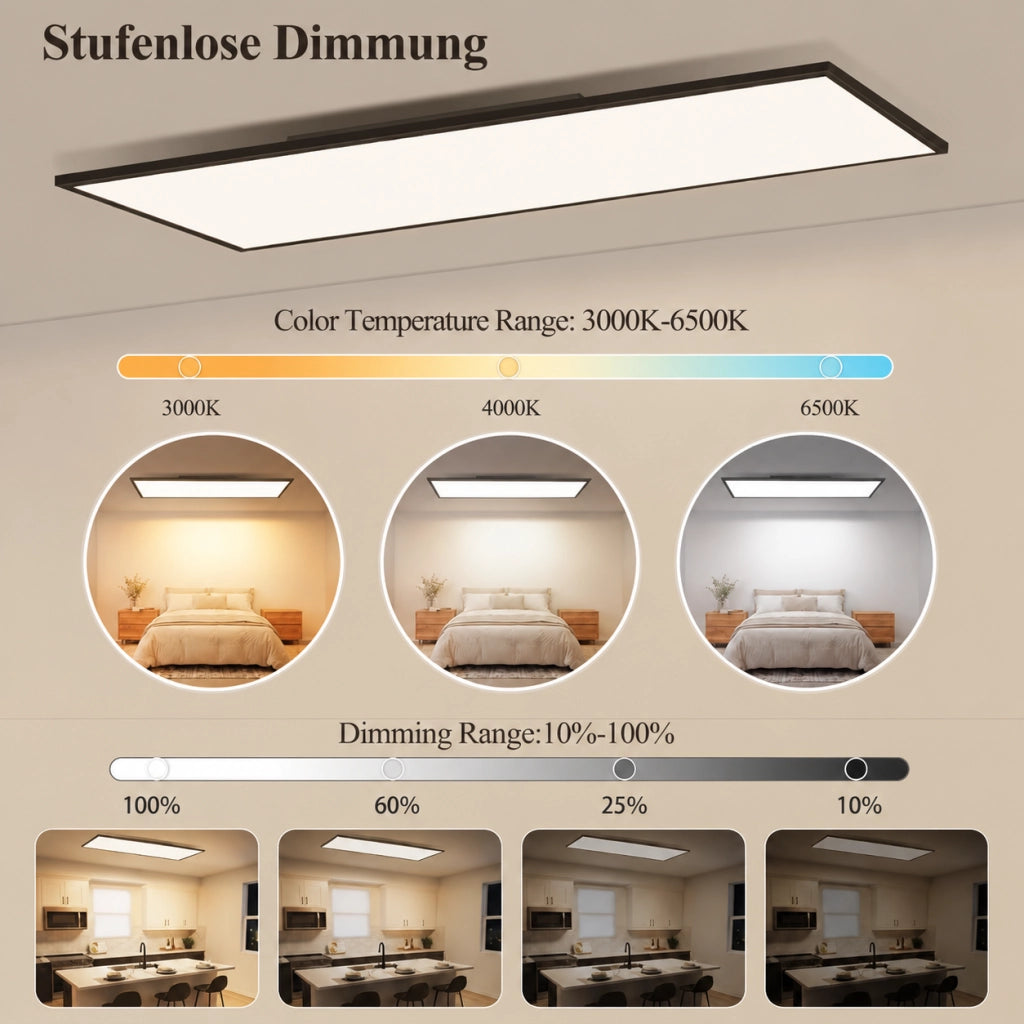 ZMH Lampada a Soffitto LED 120x30cm Dimmabile Pannello Nero Per Camera da Letto Ingresso